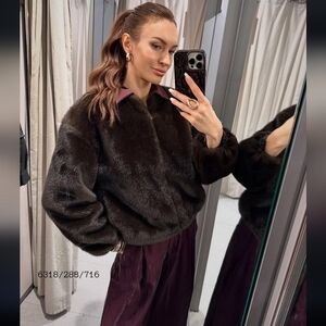Zara FAUX FUR BOMBER JACKET .
